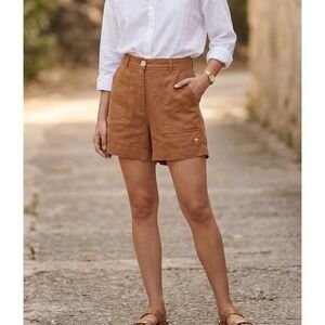 Fynch-Hatton Womens 6/38 100% Linen High Waisted Shorts Rust Brown
